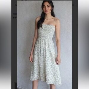 Reformation Sable Smocked Green and White Midi Dress